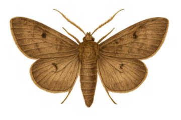 Vintage moth illustration with brown wings and detailed body, an antique entomology drawing on transparent background