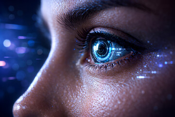Futuristic Human Eye With Digital Interface and Artificial Intelligence Reflection