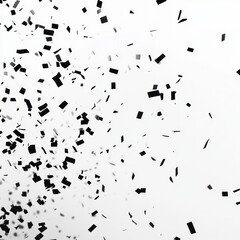Fototapeta premium Celebratory black confetti floating against a stark white background.