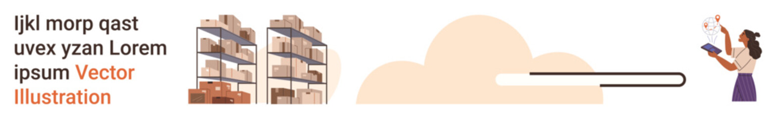 Data storage, cloud computing, digital files, information management, business workflow, technology solutions. Stacks of labeled boxes on shelves and upload bar. Data storage and cloud computing