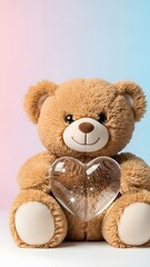 Fototapeta premium Cute Brown Teddy Bear Holding Sparkling Heart Shaped Balloon