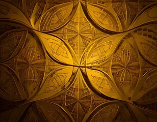 Ornate golden ceiling with repeating petal-like and geometric designs with symmetrical, radial, and intricate patterns