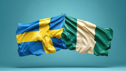 Sweden and Nigeria flags waving together in a display of unity and cultural exchange