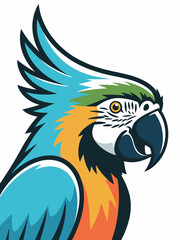 Fototapeta premium Colorful parrot macaw vector illustration with vibrant blue and orange feathers isolated on white background for wildlife branding pet shop logo design tropical bird mascot and nature graphics