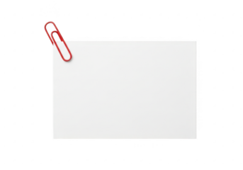 Red paperclip on white paper isolated on transparent background