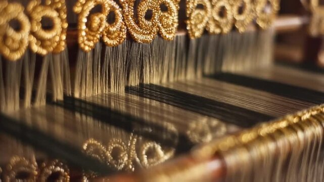 Loom with gold thread.