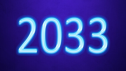 Glowing blue number design of 2033 on blue background.