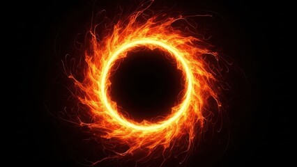 Solar eclipse with fiery ring of light isolated on transparent background