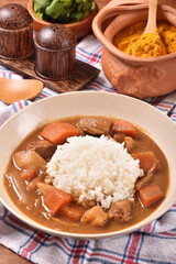 Pork curry with rice in a bowl