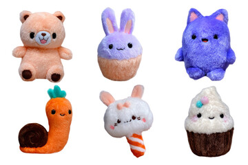 Obraz premium Cute Plush Characters Featuring Soft Toys in Pastel Colors for Adorable Art Styles