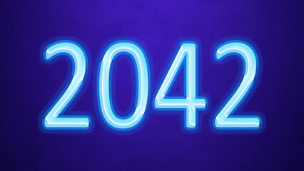 Glowing blue number design of 2042 on blue background.