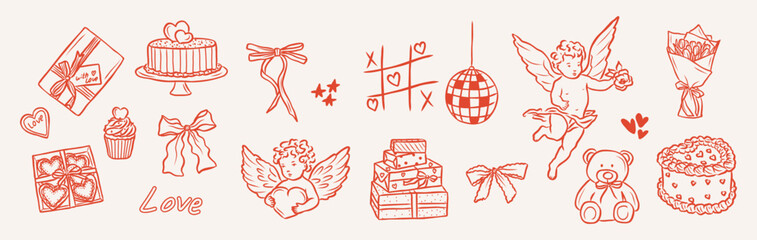 Whimsy doodle Valentine's day elements set