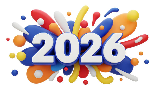 Vibrant 2026 typography with dynamic colorful splashes - Powered by Adobe