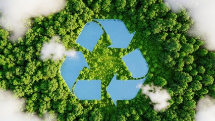 Recycling symbol in forest representing eco friendly practices isolated on transparent background