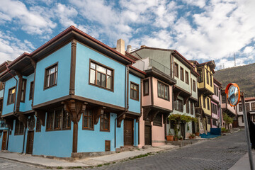 The historic streets and colorful historic houses in the old town of Afyonkarahisar