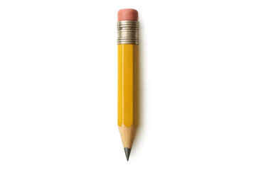 Yellow wooden pencil with a pink eraser and metal ferrule, a back to school item for writing, drawing, and studying