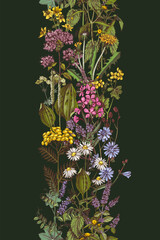 Healing herbs vertical seamless border