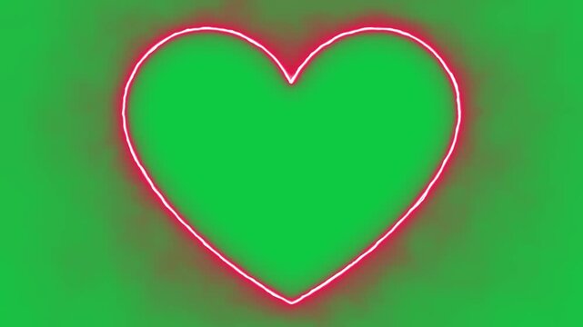 valentines day heart frame neon lights isolated green screen loop animation,chroma key romantic love overlay social media motion design element
