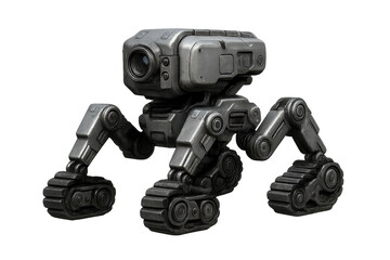 Futuristic robot drone with camera on transparent background