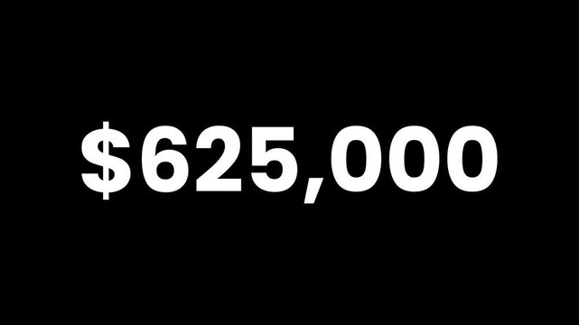 Minimal digital dollar counter displaying value from zero to one hundred thousand on black background representing money growth finance income profit business success statistics and modern financial