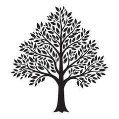 Obraz premium Vector tree silhouette isolated on white background featuring detailed branches and roots to symbolize nature and seasonal growth through a minimalist plant illustration for forest environment design