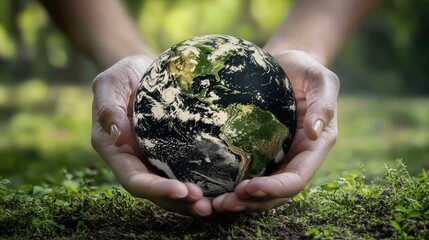 Celebrating World Mental Health Day with an illustration of humanity caring for the planet's mind.