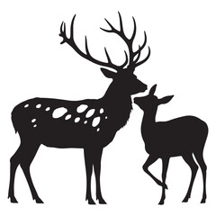 Naklejka premium Deer and fawn in tender moment with large antlers