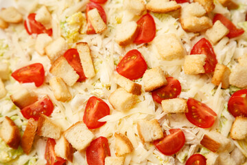 A salad with bread crumbs, cheese, and tomatoes