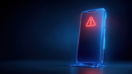 A digital smartphone glows with an illuminated warning sign, symbolizing network failure or system alert. ..Created with Generative AI, not depicting real subjects.