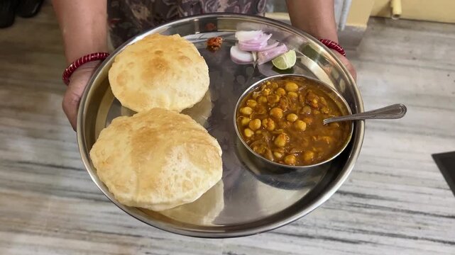Freshly cooked homemade chana bhatura