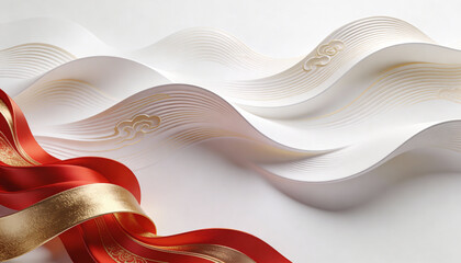 Elegant 3D Waves with Chinese Art Inspiration Rendered as Sleek Ribbons in Subtle Tones and Textures for Visual Appeal