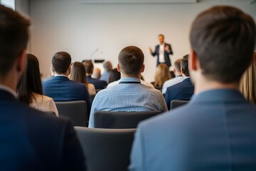 Fototapeta premium Rückansicht eines Publikums bei einem Seminar, Zuhörer in einem Konferenzsaal