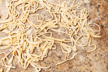 A pile of pasta on a counter