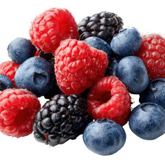 Mixed berries including raspberries blueberries and blackberries isolated on transparent background