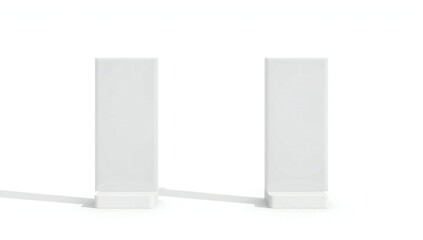 Two white blank vertical rectangular panels casting shadows on a white background