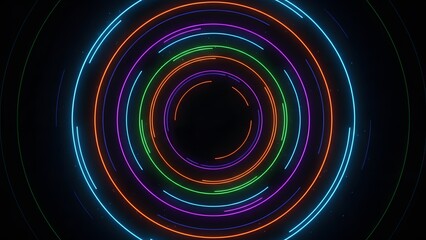 Vibrant Neon Concentric Circles on Black Background.