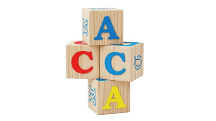 Wooden alphabet blocks stacked - isolated on transparent background