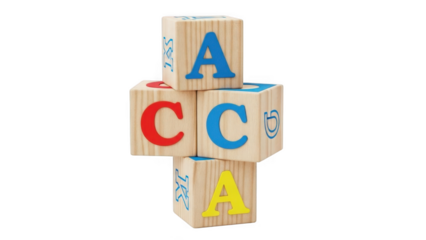 Wooden alphabet blocks stacked - isolated on transparent background