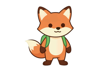 Obraz premium Cute Fox Character with Green Backpack Vector Illustration