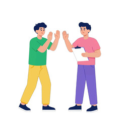 Two Men High Fiving Flat Design Illustration