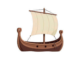 Viking Ship Illustration with Sail and Carvings