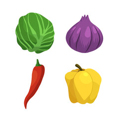 Colorful vegetables including cabbage, onion, chili, and bell pepper
