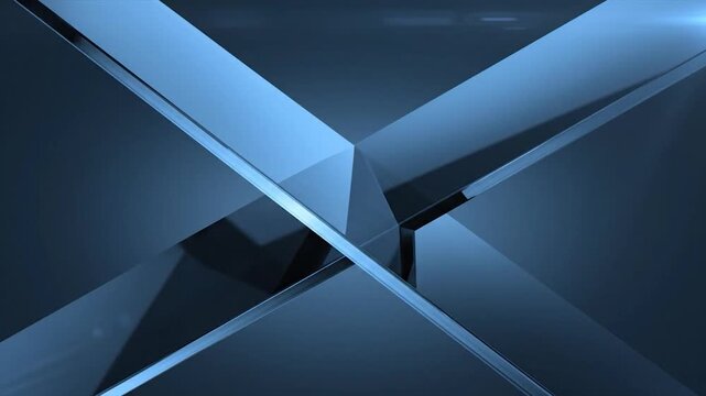 Abstract dark blue and cyan geometric glass planes intersect with light reflections