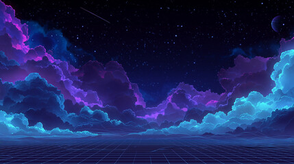 A retro-futuristic space background for arcade shooter style presents a layered parallax-ready scene in deep outer space  featuring soft cinematic gradients and subtle light transitions. 