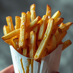 Golden French Fries in White Paper Container golden fries