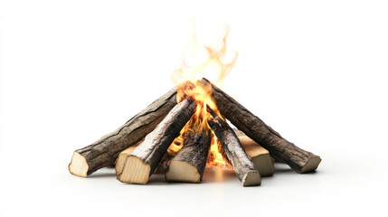 minimal campfire with simple log arrangement and soft flame on transparent background