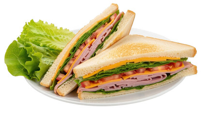 Sandwich with lettuce and tomato slices isolated on transparent background