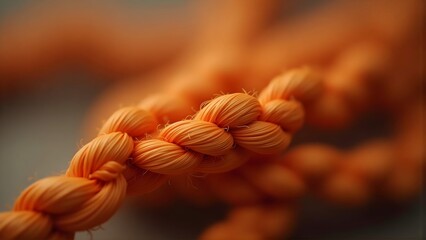 Close-up of vibrant orange braided rope with detailed texture, showcasing intricate knot patterns and soft lighting for textile or crafting inspiration.