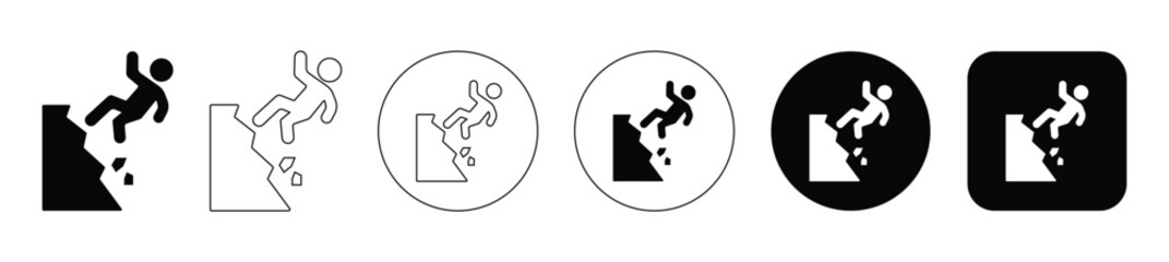 Person slip and falling off the cliff icon. Danger cliff edge warning sign. Vector illustration EPS 10