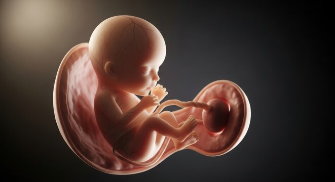 Human fetus in uterus showing early stage development